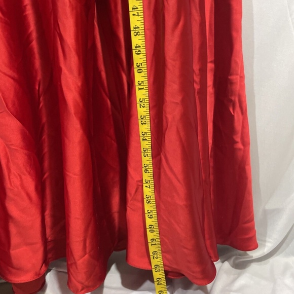 $398 IEENA Mac Duggal [ 14 ] Puff Sleeve Satin A-Line Gown in‎ Red - Picture 5 of 16